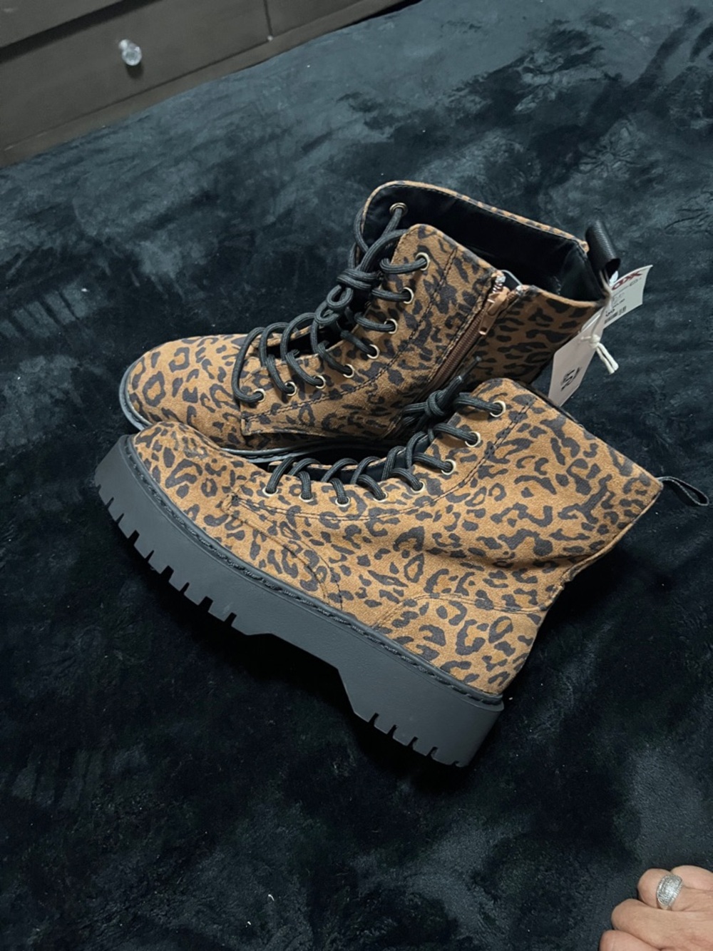 Sincerely Jules Leopard Print Lace-Up Combat Boots - Brown/Black